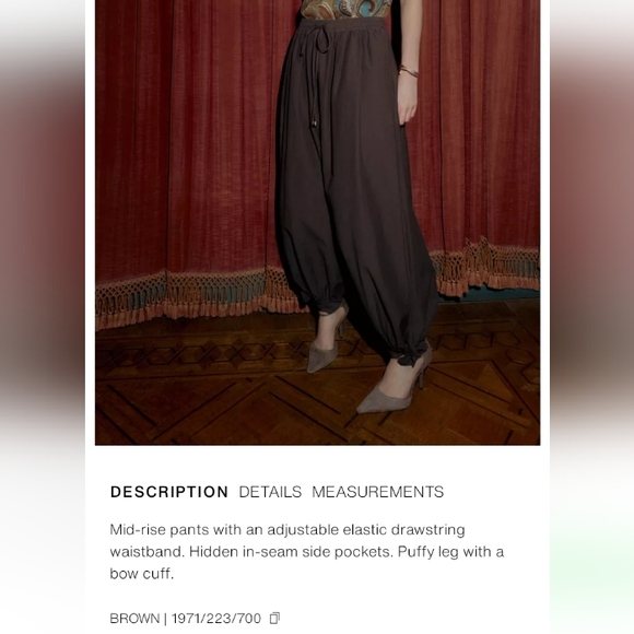 Zara Brown Bow-detail Harem High-rise Pants With Elastic Waist Sz-M - Picture 10 of 10